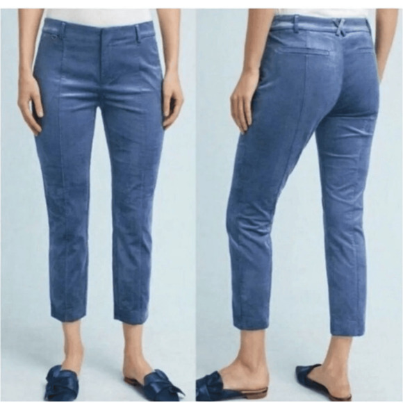 Anthropologie The Essential Slim Velvet Blue Cropped Pants SZ 4 - Picture 4 of 11